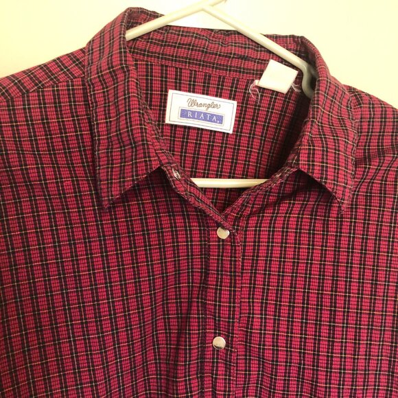 Wrangler Riata Plaid Snap Button Long Sleeve Shirt Size Large - Picture 2 of 4